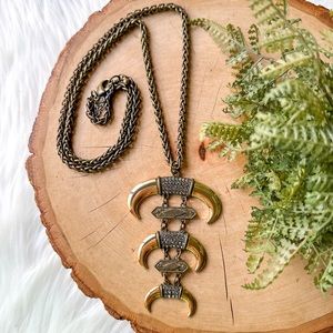 BB Rhinestone Triple Crescent Horn Pendant Boho Southwestern Gold Necklace